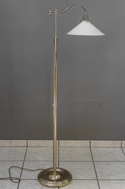 Clearance Pamono Art Deco Adjustable Nickel Floor Lamp with Opal Glass Shade, 1920s