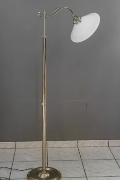 Clearance Pamono Art Deco Adjustable Nickel Floor Lamp with Opal Glass Shade, 1920s