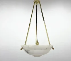Clearance Pamono Art Deco Alabaster Pendant on Brass Chains, Former Czechoslovakia, 1930s