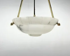 Clearance Pamono Art Deco Alabaster Pendant on Brass Chains, Former Czechoslovakia, 1930s