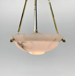 Clearance Pamono Art Deco Alabaster Pendant on Brass Chains, Former Czechoslovakia, 1930s