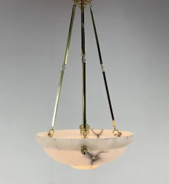 Clearance Pamono Art Deco Alabaster Pendant on Brass Chains, Former Czechoslovakia, 1930s