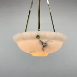 Clearance Pamono Art Deco Alabaster Pendant on Brass Chains, Former Czechoslovakia, 1930s