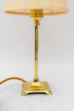 Best Pamono Art Deco Brass Table Lamp with Fabric Shade, Vienna, 1920s