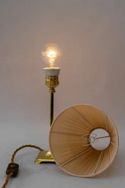Best Pamono Art Deco Brass Table Lamp with Fabric Shade, Vienna, 1920s