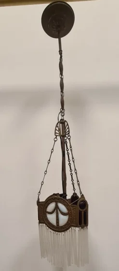 Hot Pamono Art Deco Bronze and Glass Chandelier