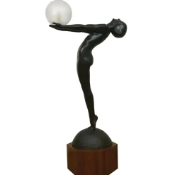 Outlet Pamono Art Deco Bronze Lamp Life Size Clarte Standing Nude with Globe by Max Le Verrier with Foundry Mark 186 Cm.
