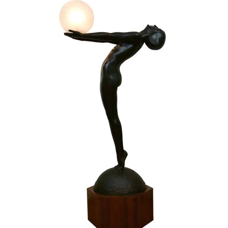Outlet Pamono Art Deco Bronze Lamp Life Size Clarte Standing Nude with Globe by Max Le Verrier with Foundry Mark 186 Cm.