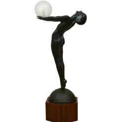 Outlet Pamono Art Deco Bronze Lamp Life Size Clarte Standing Nude with Globe by Max Le Verrier with Foundry Mark 186 Cm.