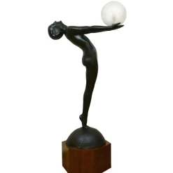 Outlet Pamono Art Deco Bronze Lamp Life Size Clarte Standing Nude with Globe by Max Le Verrier with Foundry Mark 186 Cm.