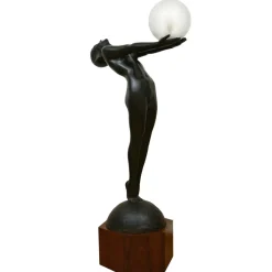 Outlet Pamono Art Deco Bronze Lamp Life Size Clarte Standing Nude with Globe by Max Le Verrier with Foundry Mark 186 Cm.