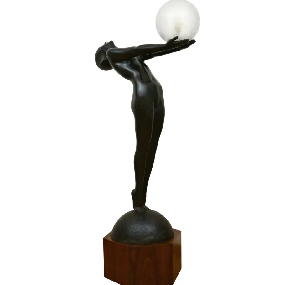 Outlet Pamono Art Deco Bronze Lamp Life Size Clarte Standing Nude with Globe by Max Le Verrier with Foundry Mark 186 Cm.