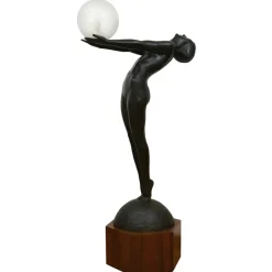 Outlet Pamono Art Deco Bronze Lamp Life Size Clarte Standing Nude with Globe by Max Le Verrier with Foundry Mark 186 Cm.