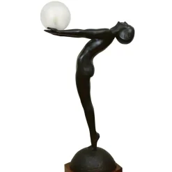 Outlet Pamono Art Deco Bronze Lamp Life Size Clarte Standing Nude with Globe by Max Le Verrier with Foundry Mark 186 Cm.