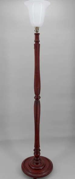 Pamono Art Deco Carved Wood and Opaline Glass Floor Lamp, France, 1925
