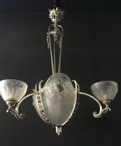 Best Pamono Art Deco Chandelier in Nickel-Plated Bronze by Pierre Gilles, Paris, France, 1925