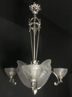 Best Pamono Art Deco Chandelier in Nickel-Plated Bronze by Pierre Gilles, Paris, France, 1925