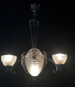 Best Pamono Art Deco Chandelier in Nickel-Plated Bronze by Pierre Gilles, Paris, France, 1925