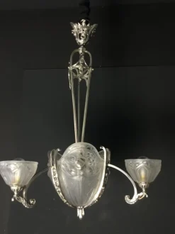 Best Pamono Art Deco Chandelier in Nickel-Plated Bronze by Pierre Gilles, Paris, France, 1925