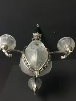 Best Pamono Art Deco Chandelier in Nickel-Plated Bronze by Pierre Gilles, Paris, France, 1925