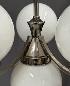 Clearance Pamono Art Deco Chrome Pendant with Opaline Glass, 1930s