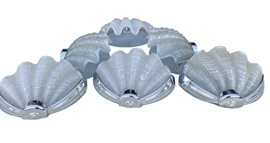 Best Pamono Art Deco Clam Shell Wall Lights, 1930s, Set of 6