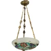 Best Pamono Art Deco Enameled Floral Glass and Bronze Pendant Light from Loys Lucha, 1930s