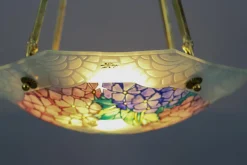 Best Pamono Art Deco Enameled Glass Four-Light Pendant Chandelier from Loys Lucha, 1930s