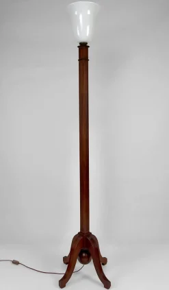 Best Pamono Art Deco Floor Lamp in Carved Beech & Opaline Glass, France, 1920s