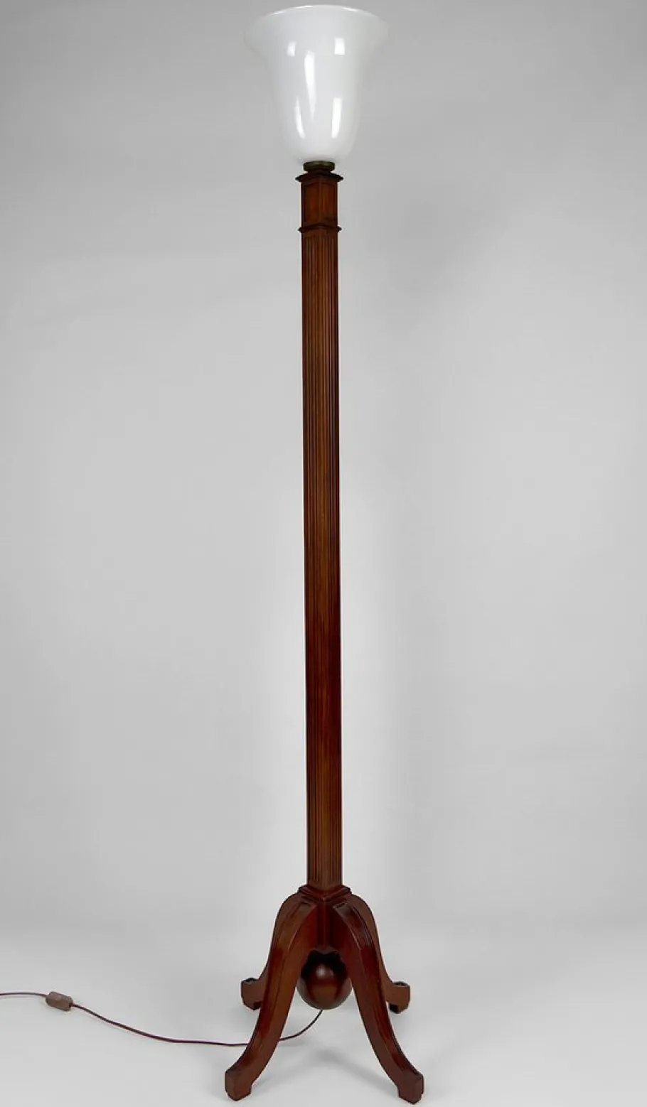 Best Pamono Art Deco Floor Lamp in Carved Beech & Opaline Glass, France, 1920s