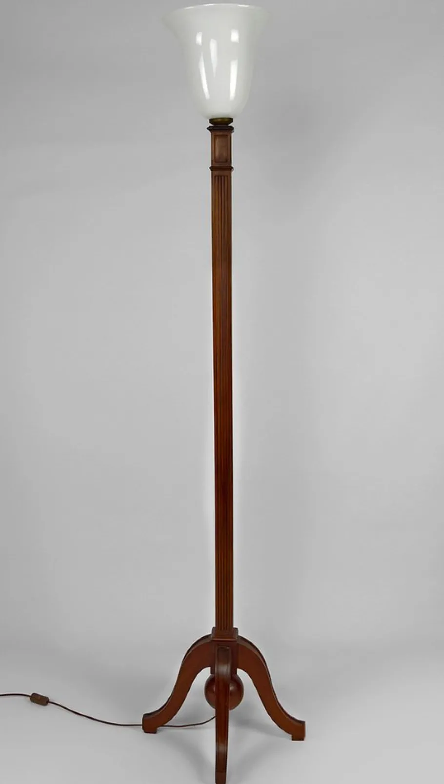 Best Pamono Art Deco Floor Lamp in Carved Beech & Opaline Glass, France, 1920s
