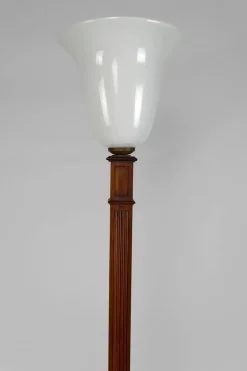 Best Pamono Art Deco Floor Lamp in Carved Beech & Opaline Glass, France, 1920s
