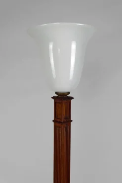 Best Pamono Art Deco Floor Lamp in Carved Beech & Opaline Glass, France, 1920s