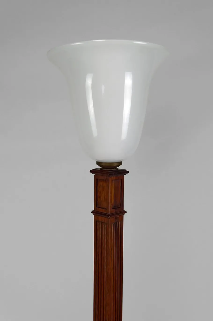 Best Pamono Art Deco Floor Lamp in Carved Beech & Opaline Glass, France, 1920s