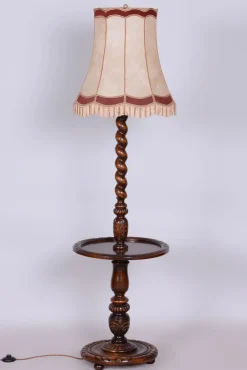 Pamono Art Deco Floor Lamp in Oak & Textile, Czech, 1920s