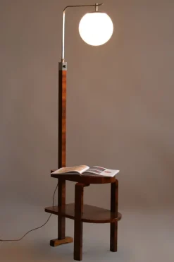 Discount Pamono Art Deco Floor Lamp in Walnut, Chrome-Plated Steel & Glass, Czechia, 1930s