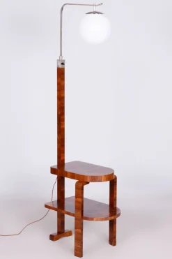 Discount Pamono Art Deco Floor Lamp in Walnut, Chrome-Plated Steel & Glass, Czechia, 1930s