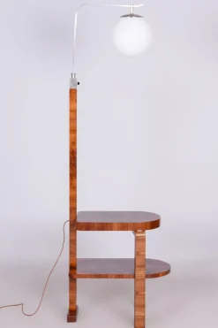 Discount Pamono Art Deco Floor Lamp in Walnut, Chrome-Plated Steel & Glass, Czechia, 1930s