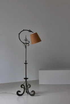 Hot Pamono Art Deco Floor Lamp in Wrought Iron, 1930s