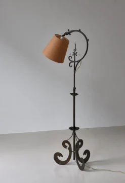 Hot Pamono Art Deco Floor Lamp in Wrought Iron, 1930s