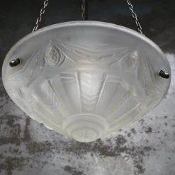Best Pamono Art Deco French Brass and Etched Clear Glass Pendant Light, 1920s