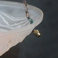 Best Pamono Art Deco French Brass and Etched Clear Glass Pendant Light, 1920s