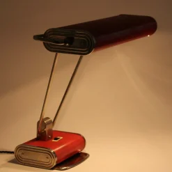 Clearance Pamono Art Deco French Red Chrome Table Lamp by Eileen Gray for Jumo, 1940s