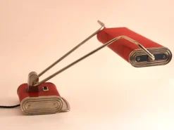 Clearance Pamono Art Deco French Red Chrome Table Lamp by Eileen Gray for Jumo, 1940s