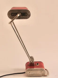 Clearance Pamono Art Deco French Red Chrome Table Lamp by Eileen Gray for Jumo, 1940s
