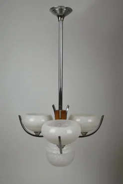 Best Pamono Art Deco French Wood and Chrome Chandelier, 1940s