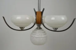 Best Pamono Art Deco French Wood and Chrome Chandelier, 1940s