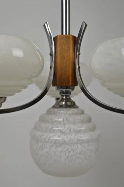 Best Pamono Art Deco French Wood and Chrome Chandelier, 1940s