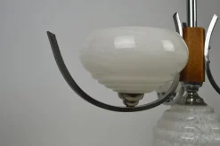 Best Pamono Art Deco French Wood and Chrome Chandelier, 1940s