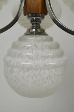 Best Pamono Art Deco French Wood and Chrome Chandelier, 1940s